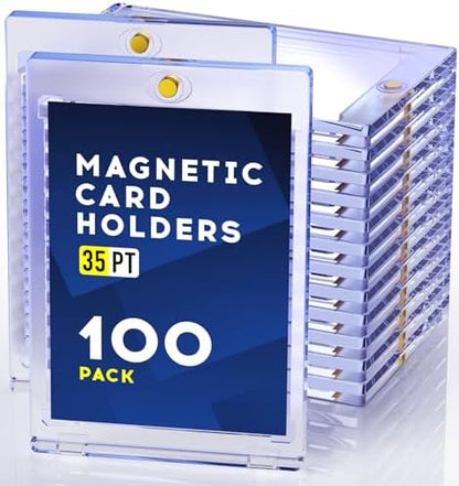 100ct Magnetic Card Holder, 35pt One Touch Card Holder, U-V Protectors Hard Plastic for Trading Cards, Magnet Case, Sports, Game, Football, Baseball Cards Holder