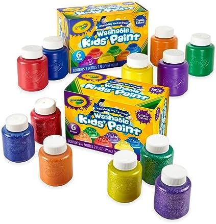 Crayola Washable Kids Paint Set (12ct), Classic and Glitter Paint for Kids, Essential Arts & Crafts Supplies, Toddler Painting Kit, Teacher Classroom Must Have [Amazon Exclusive]