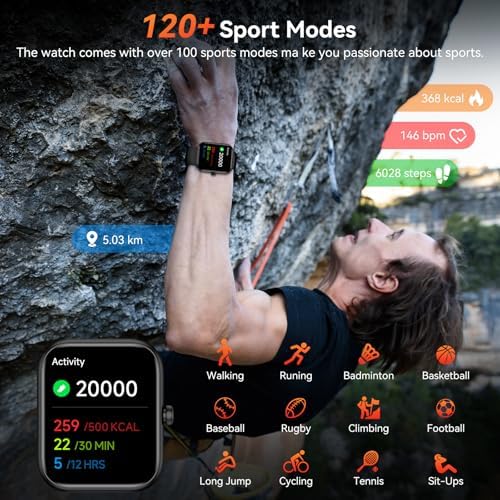 Smart Watch with Alexa Built-in, 1.83" HD Touchscreen Fitness Tracker, Bluetooth Notifications/Calls, IP68 Waterproof, 120+ Sport Modes, 24/7 Heart Rate & Sleep Monitor for iPhone Android iOS (Black)