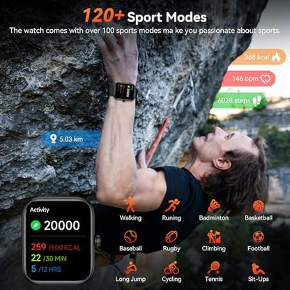 Smart Watch with Alexa Built-in, 1.83" HD Touchscreen Fitness Tracker, Bluetooth Notifications/Calls, IP68 Waterproof, 120+ Sport Modes, 24/7 Heart Rate & Sleep Monitor for iPhone Android iOS (Black)