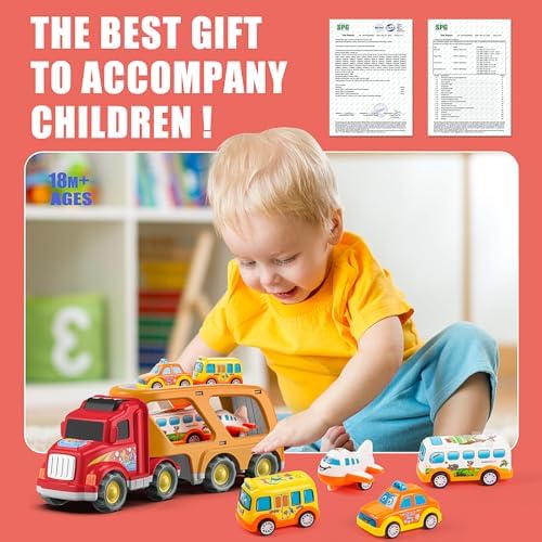 Veslier Toddler Toys Car for Boys Girls Age 1-3 3-5, 5 in 1 Carrier Transport City Vehicles Toys,Kids Toy Cars for Toddlers 1-3, Christmas Birthday Gift for Toddlers 3+.