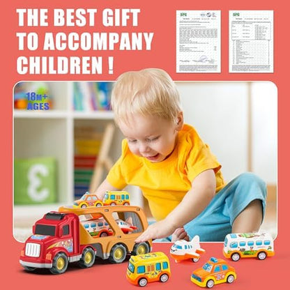 Veslier Toddler Toys Car for Boys Girls Age 1-3 3-5, 5 in 1 Carrier Transport City Vehicles Toys,Kids Toy Cars for Toddlers 1-3, Christmas Birthday Gift for Toddlers 3+.