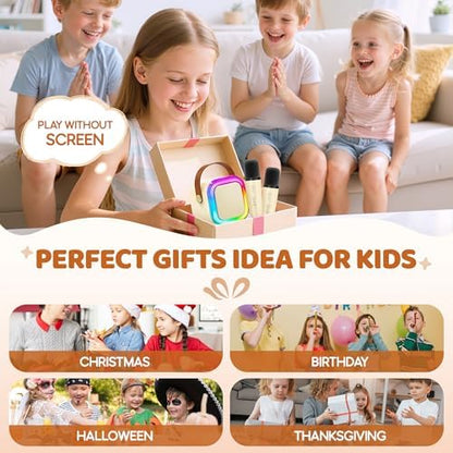 IROO Mini Karaoke Machine for Kids, 2025 TOP Toys Birthday Gifts Ideas for Girls Ages 4, 5, 6, 7, 8, 9, 10, 12+ Years Old, Portable MP3 Player with 2 Wireless Mics for Party