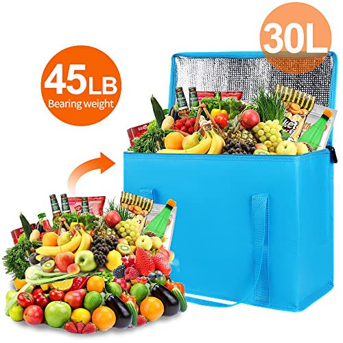 Bodaon 2-Pack Insulated Reusable Grocery Shopping Bag, X-Large Food Delivery Bags, Soft Cooler Bag for Women/Men for Instacart, Blue