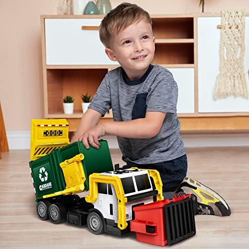 JOYIN Large Friction Powered Garbage Truck Toy Set, Includes Dumpster, Trash Bins, and Learning Cards for Kids, Boy Toys Birthday Gift for Boys Girls Kids Toddler