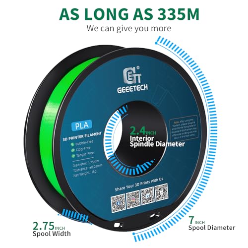 Geeetech Green PLA Filament 1.75mm, PLA 3D Printer Filament 1kg Spool(2.2lbs) Dimensional Accuracy +/- 0.02 mm, 3D Printing Filament Fits for Most FDM 3D Printers