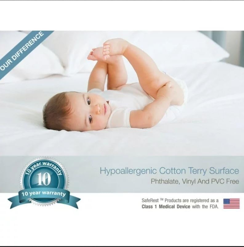 SafeRest Waterproof King Size Mattress Protector - Fitted with Stretchable Pockets - Machine Washable Cotton Mattress Cover for Bed