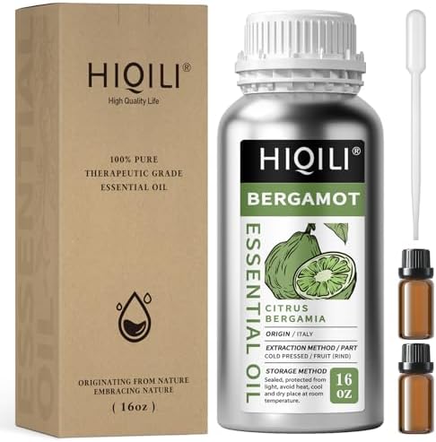 HIQILI Bergamot Essential Oil for Diffuser, Skin, Hair, DIY, 100% Pure & Natural - 16 Fl Oz (500 mL)
