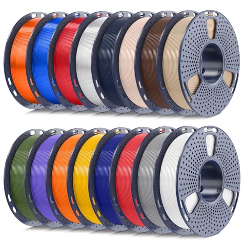 250g PETG Filament 1.75mm Bundle, 250g Spool,16 Rolls, White+Grey+Red+Blue+Yellow+Orange+Purple+OliveGreen+Oak+CoffeeBrown+Midnight+Clear+Transparent Red+Transparent Blue+Transparent Orange