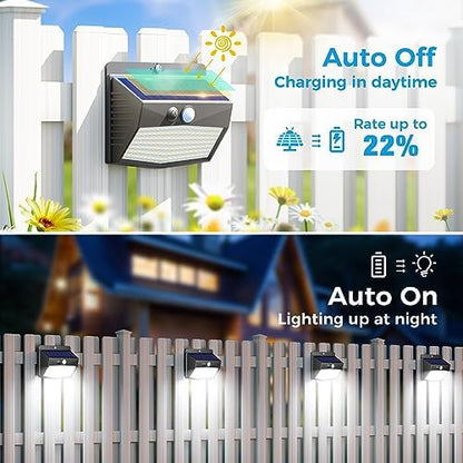 [6 Packs] Solar Lights Outdoor Motion Sensor Solar Security Lights Waterproof with 3 Lighting Modes Solar Powered Wall Lights Outside for Garden Fence Yard Deck