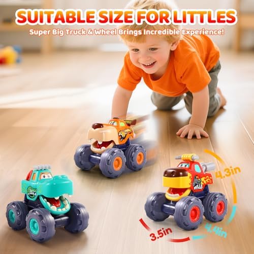 Car Toys for 1 Year Old Boy Gifts, Pull Back Monster Truck Toy Cars for Toddlers 1-3, 1 2 3 One Year Old Boy Birthday Gift 1st Vehicles Kids Stocking Stuffers Toddler Baby Boys Toys 12-18 Months