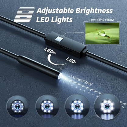 Endoscope Camera with Light,1920P HD Borescope Tools with 8 Adjustable LED Lights, Endoscope with Semi-Rigid Snake Camera, IP67 Waterproof Inspection Borescope for iOS and Android-32.8ft Single Lens