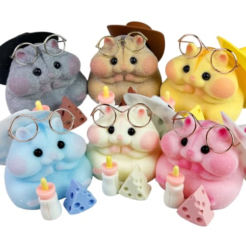 6-Pack Handmade Taba Squishy Hamster Toy, Cute Squishy Hamster Fidget Toy, Realistic Hamster Toy, Soft Silicone Mochi Furry Toy, Stress Relief Gift for Adults & Kids, Sensory Anxiety Plushie(6 colors)