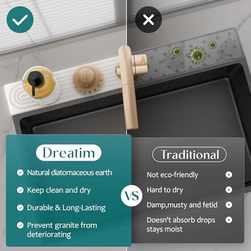 Faucet Mat for Kitchen Sink - Wider Diatomite Fast Drying Stone Sink Tray, Super Absorbent, Prevents Moisture Buildup - Faucet Splash Guard for Bathroom Counter [Light Grey, 15x5.3inch]