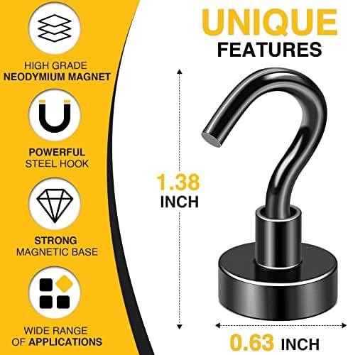 DIYMAG Outdoor Hooks for Hanging String Lights, Balck Magnetic Hooks Strong 30lbs+ Hanging Party Light Wall Cable for Outside Cruise Cabin Refrigerator Fridge Grills Must Have 60PCS