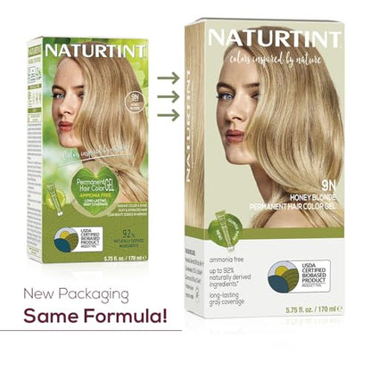 Naturtint 9N Honey Blonde Permanent Hair Color (Pack of 6), Ammonia Free, Vegan, Cruelty Free, up to 100% Gray Coverage, Long Lasting Results (Packaging may vary)