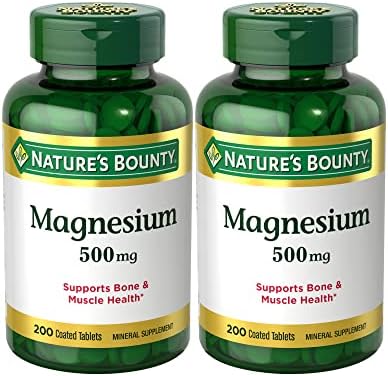 Nature's Bounty Magnesium Supplements 500mg Tablets, Support Bone & Muscle Health, 200 Count (Pack of 2)