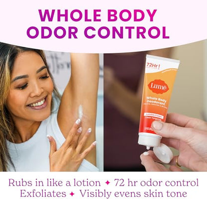 Lume Whole Body Deodorant - Invisible Cream Tube - 72 Hour Odor Control - Aluminum Free, Baking Soda Free, Skin Safe - 3.0 ounce (Pack of 2) (Clean Tangerine)