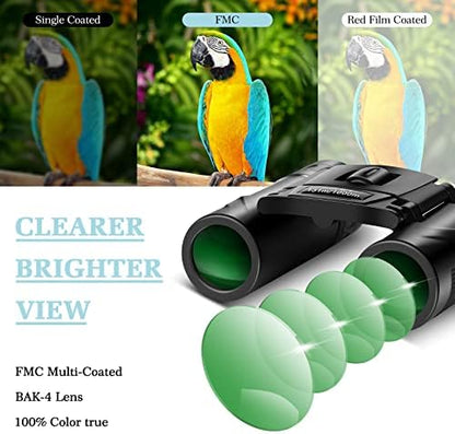 8x21 Mini Lightweight Binoculars, Compact Pocket Binocularsfor Adults Kids, Small Protable Binoculars for Bird Watching Travel Opera Theater Sports Scenery (Red)