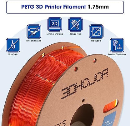 PETG Filament 1.75mm, PETG 3D Printing Filament, 2.2 LBS (1KG) Cardboard Spool, Fit Most FDM 3D Printer, Orange