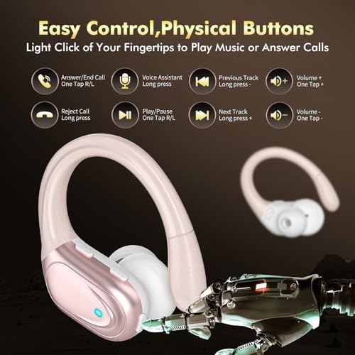 Wireless Earbuds, Sports Bluetooth Headphones, 80Hrs Playtime Ear Buds with LED Power Display, Noise Canceling Headset, IPX7 Waterproof Earphones for Workout/Running Rose Gold