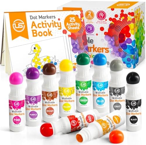 Dot Markers for Toddlers 1-3, 10 Colors Washable Bingo Daubers, Dot Art, Toddler Art and Crafts, Bingo Markers, Includes Free Dot Art Activity Book