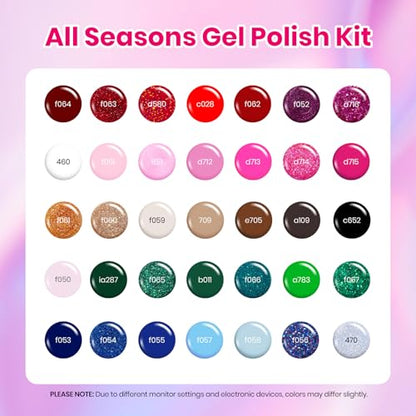 Beetles Glitter Gel Nail Polish Set, 44Pcs Christmas Burgundy Red Gold Green Silver Blue Pink Sparkle Gel Polish Kits with Base Top Coat Winter Manicure Gift for Women