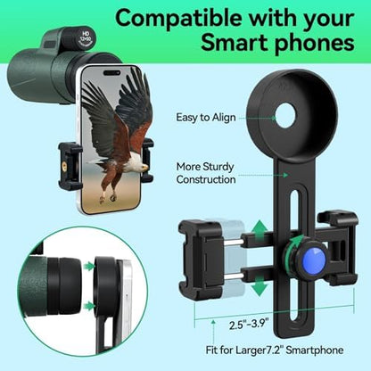 12x50 HD Monocular for Adults High Powered with BAK4 Prism & FMC Lens,Lightweight with Smartphone Adapter, High Powered Monocular with Clear Low Light Vision for Star Watching, Bird Watching, Hiking