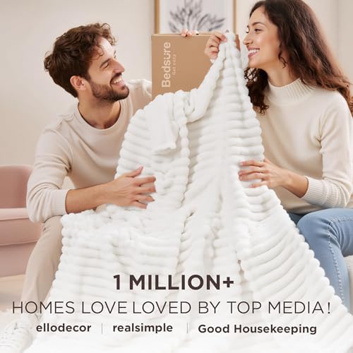 Bedsure GentleSoft White Throw Blanket for Couch - Cozy Blanket for Women, Cute Fleece Throws for Girls, Teacher Gifts Birthday Gifts for Women Men Mom, Room Home Dorm Decor, Off White, 50x60 Inches