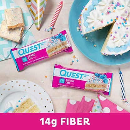 Quest Nutrition Birthday Cake Protein Bars, 20g Protein, 1g Sugar, 4g Net Carbs, Gluten Free, Keto Friendly, 12 Count