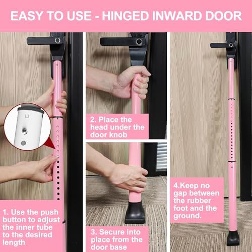 AceMining Upgraded Door Security Bar & Sliding Patio Bar, Heavy Duty Stoppers Adjustable Jammer for Home, Apartment, Travel (1 Pack,Pink)