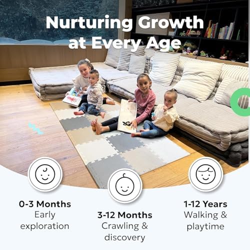 MioTetto Foam Floor Tiles for Kids - Non-Toxic Comfortable Baby Play Mat and Interlocking Foam Tiles, Fits with 50x50 Playpen Mat for Crawling & Development, Soft Play Mat for Babies 6-12 Months