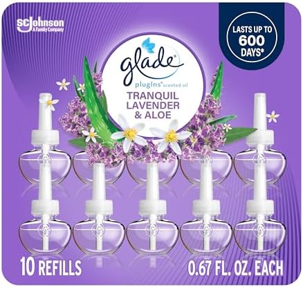 Glade PlugIns Refills Air Freshener, Tranquil Lavender & Aloe, Scented and Essential Oils for Home and Bathroom, 0.67 Fl Oz, 10 Count
