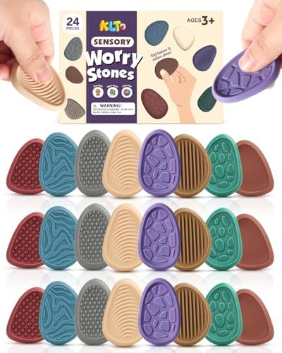 Fidget Toys Adults Sensory Stone: 24 Pack Texture Worry Stone for Kids Calming - Sensory Autism Toys for Anxiety Relief - Quiet Small Fidgets for Classroom Prizes
