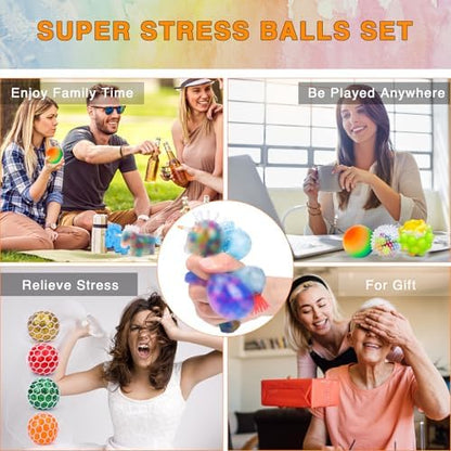 20Pack Stress Balls, Squishy Balls, Squeeze Balls for Adults, Stress Relief Balls, Prize Box Stuffers, Party Favors