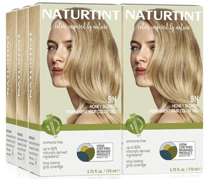 Naturtint 9N Honey Blonde Permanent Hair Color (Pack of 6), Ammonia Free, Vegan, Cruelty Free, up to 100% Gray Coverage, Long Lasting Results (Packaging may vary)