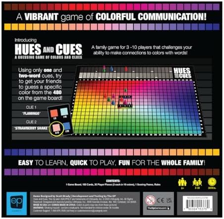 HUES and CUES - Vibrant Color Guessing Board Game for 3-10 Players Ages 8+, Connect Clues and Guess from 480 Color Squares