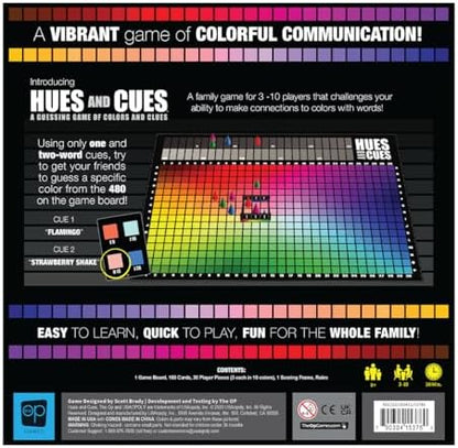 HUES and CUES - Vibrant Color Guessing Board Game for 3-10 Players Ages 8+, Connect Clues and Guess from 480 Color Squares