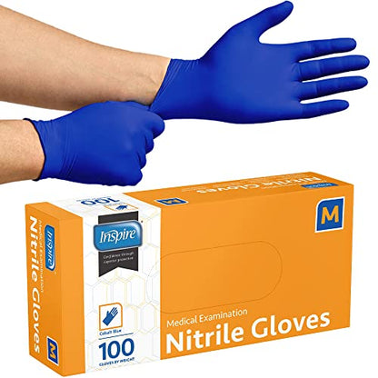 Inspire Nitrile Gloves Medical Examination | 4.5 Grade The Original Quality Stretch Cobalt Blue | Disposable Latex Free Case of 1000 (Size M)