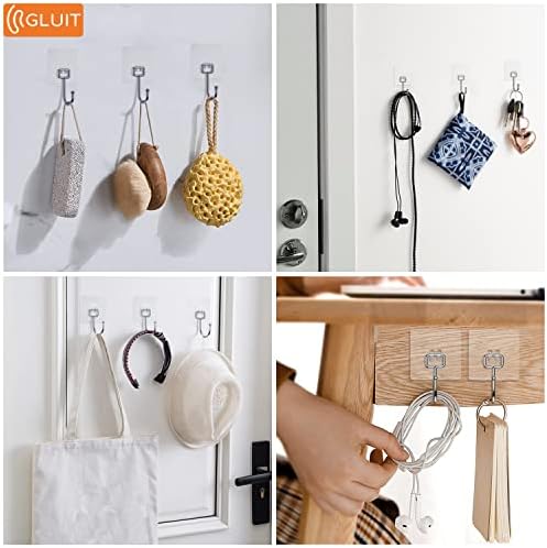 GLUIT Adhesive Large Wall Hooks for Hanging Heavy Duty 22 lbs Hook for Walls No Damage (12 Large Hooks)