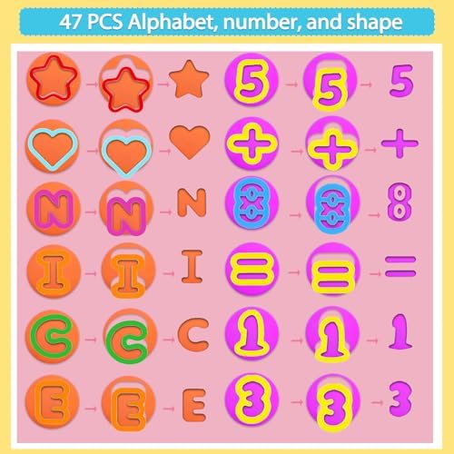 Playdough Tool Set, 56 Pcs Play Dough Tools Sets for Kids Ages 4-8, Playdough Accessories Includes Alphabet Numbers Shapes, Cutters Roller, Rolling Pins, Safety Scissors, Plastic Knife