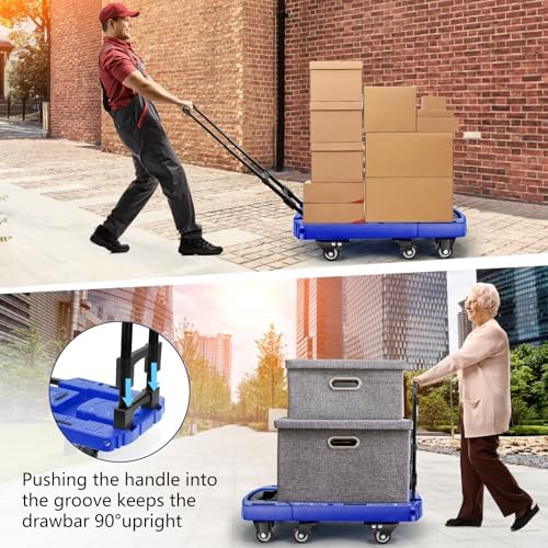 Folding Hand Truck 500lbs, Portable Heavy Duty Dolly Cart, 6 Wheels Collapsible Luggage Cart with 2 Elastic Ropes - Compact Trolley Cart for Easy Moving - Ideal Hand Cart for Travel and More