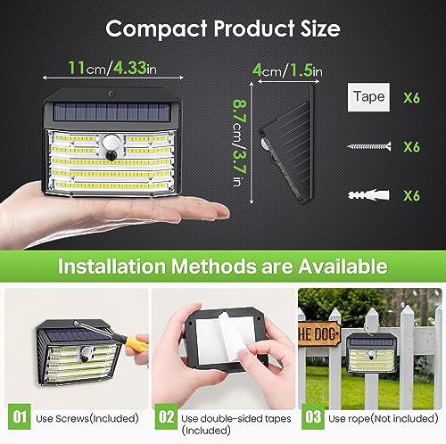 [6 Packs] Solar Motion Lights Outdoor, Ultra Bright Solar Fence Lights with Motion Sensor, IP65 Waterproof Security Light 3 Modes, 270° Lighting Angle, Wall Lights for Deck Patio Fence Garage Door
