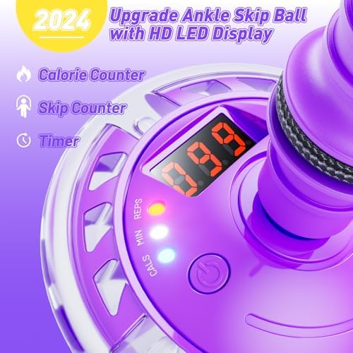 Flooyes Skip Ball for Kids, Ankle Skip Ball Toy with Counter, Timer and Cal Calculator, Girl Birthday Gifts for Age 6 7 8 9 10+, Rechargeable Colorful Flash Wheel Skip Ball for Girls Women