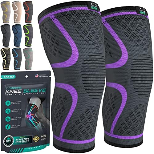 Modvel Compression Knee Brace for Women & Men, 2-Pack Knee Brace for Running Knee Pain, Knee Support Compression Sleeve, Workout Sports Knee Braces for Meniscus Tear, ACL & Arthritis Pain Relief