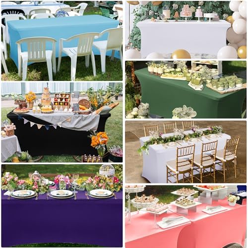 Obstal 6ft Stretch Black Spandex Table Cloth for Standard Folding Tables - 2 Pack Universal Rectangular Fitted Tablecloth Protector for Wedding, Trade Show, Vendor Stand