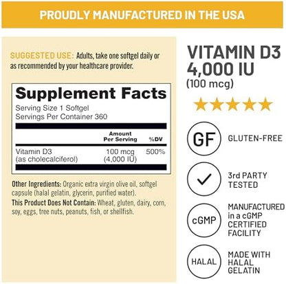 NatureWise Vitamin D3 4000iu (100 mcg) 1-Year Supply for Immune Support, Healthy Muscle Function, and Bone Health - Non-GMO, Gluten-Free in Organic Extra Virgin Olive Oil, (Mini Softgel), 360 Count