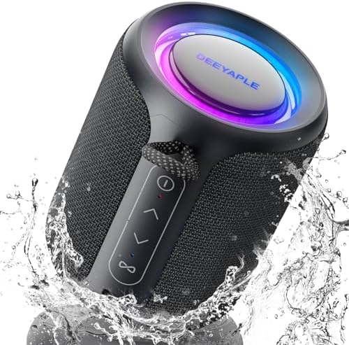 Bluetooth Speaker Wireless,IP67 Waterproof & Dustproof Portable Speaker with Lights,15W Loud Stereo Sound, 2500mAh Battery All Day Playtime, TWS Pairing, BT5.3, Home/Party/Outdoor/Beach (Black)
