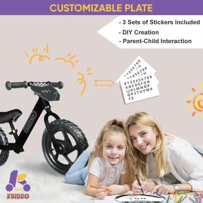 KRIDDO Toddler Balance Bike 2 Year Old, Age 24 Months to 5 Years Old, 12 Inch Push Bicycle with Customize Plate (3 Sets of Stickers Included), Steady Balancing, Gift Bike for 2-3 Boys Girls, Night