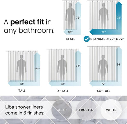 LiBa Waterproof Plastic Shower Curtain - Bathroom Shower Curtain Premium PEVA Non-Toxic with Rust Proof Grommets Frosted 8G Heavy Clear Duty Bathroom Accessories 72x72 2 Pack